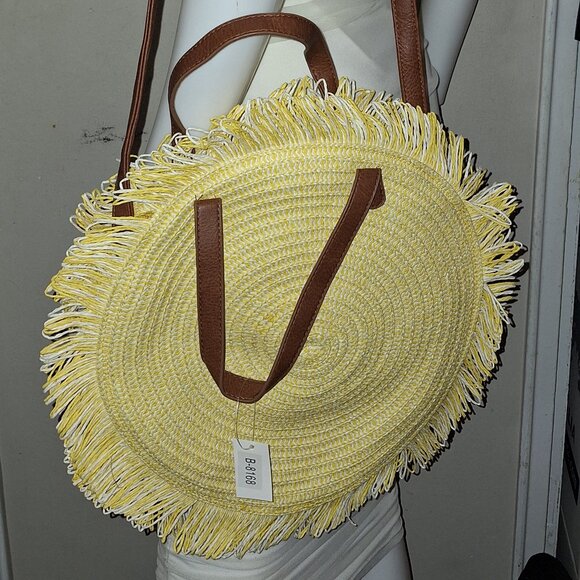 Round Straw Bags Women Rattan Handbags Handmade Woven Tote Wicker Shoul - Picture 3 of 11